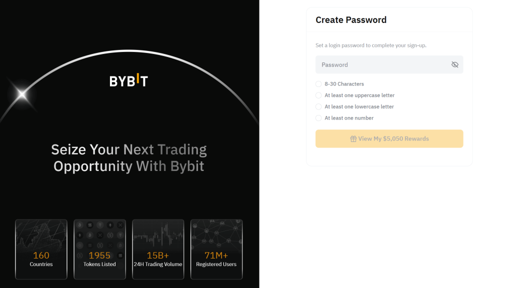 Create a secure password with 8–30 characters on Bybit to complete registration