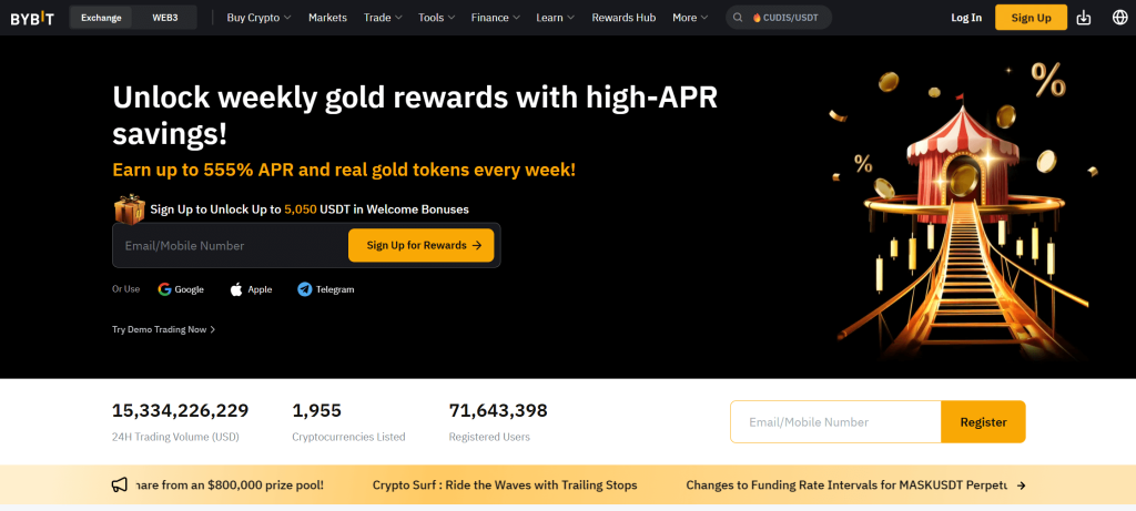 Bybit official homepage with sign-up button in 2025